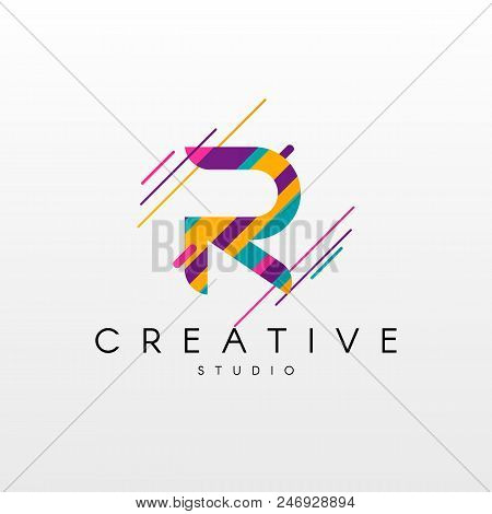 Letter R Logo. Abstract R Letter Design, Made Of Various Geometric Shapes In Color.