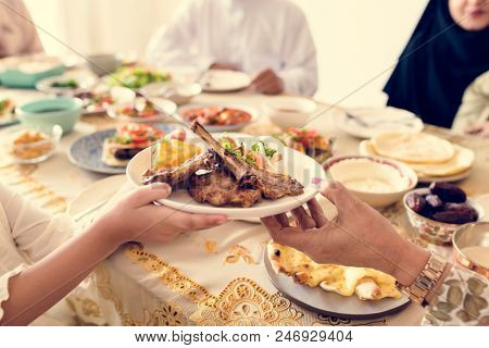 Muslim family having a Ramadan feast