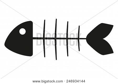 Black And White Fish Skeleton Silhouette. Simple Toy For Domestic Animal. Pet Care Themed Vector Ill