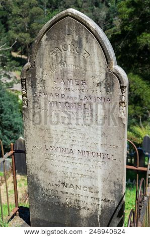 Walhalla, Australia - October 18, 2015: The Walhalla Cemetery On A Hillside Above The Pioneer Town O