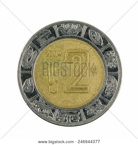 Two Mexican Peso Coin (2004) Isolated On White Background