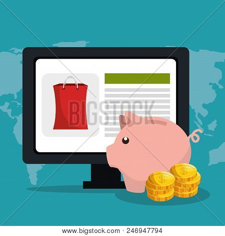Electronic Commerce With Computer Vector Illustration Design