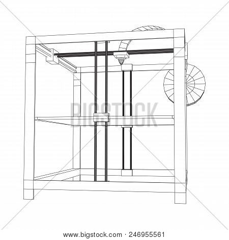 3d Printer Wireframe Low Poly Mesh Vector Illustration