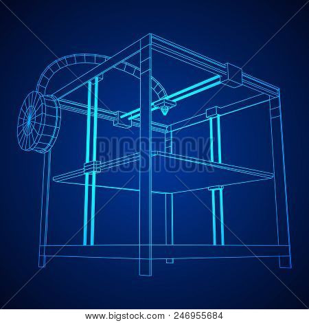 3d Printer Wireframe Low Poly Mesh Vector Illustration
