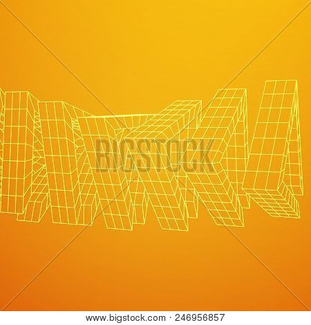 Futuristic Tunnel Of Wireframe Low Poly Mesh Construction. Futuristic Background, Business Concept. 