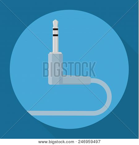 Flat Design Audio Mini Jack Cable Connector Long Shadow Vector Icon