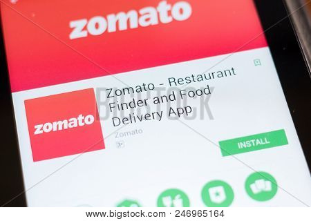 Ryazan, Russia - June 24, 2018: Zomato - Restaurant Finder And Food Delivery Mobile App On The Displ