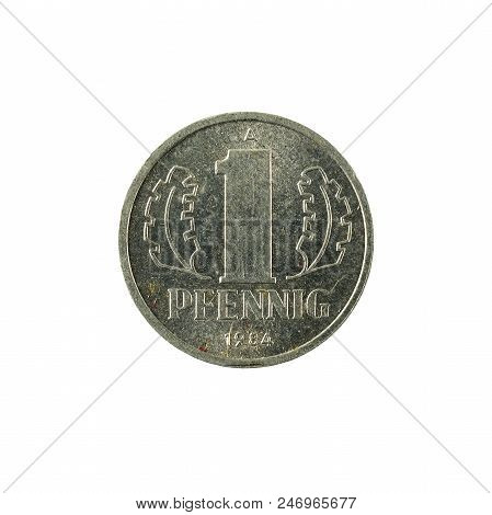 Historic 1 East German Pfennig Coin (1984) Obverse Isolated On White Background