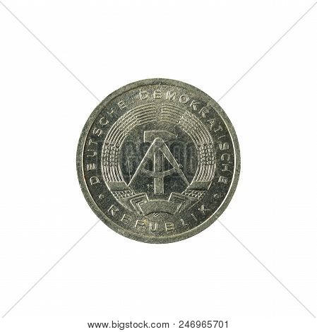 Historic 1 East German Pfennig Coin (1984) Reverse Isolated On White Background