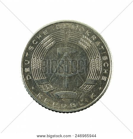 Historic 50 East German Pfennig Coin (1972) Reverse Isolated On White Background