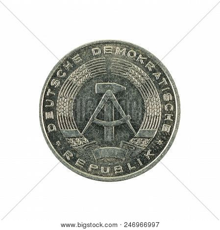 Historic 10 East German Pfennig Coin (1982) Reverse Isolated On White Background