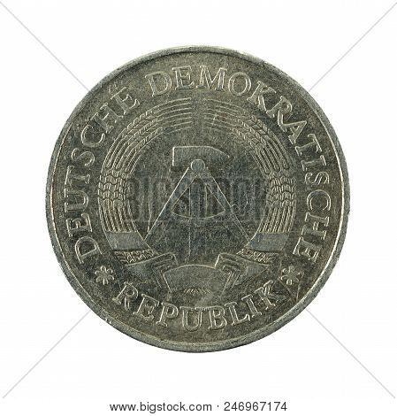 Historic 1 East German Mark Coin (1977) Reverse Isolated On White Background