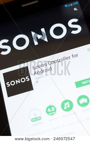 Ryazan, Russia - June 24, 2018: Sonos Controller For Android Mobile App On The Display Of Tablet Pc