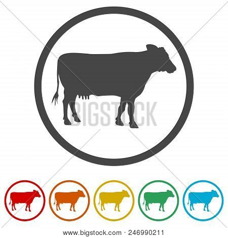 Cow Silhouette Icon, 6 Colors Included, Simple Icons Set