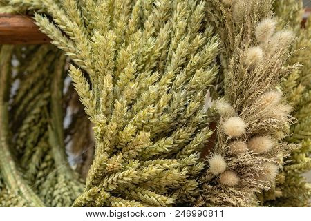 Riga. Latvia. From The Wheat Crop  Braided Crowns In Ligo Market. Close-up Photograph.