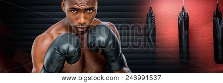 Digital composite of Composite image of boxer in boxing club
