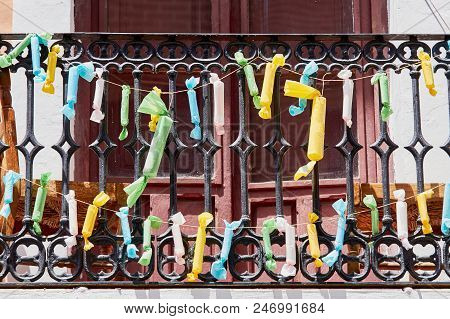 Fake Firecrackers On A Balcony In Spain For A Traditional Fair