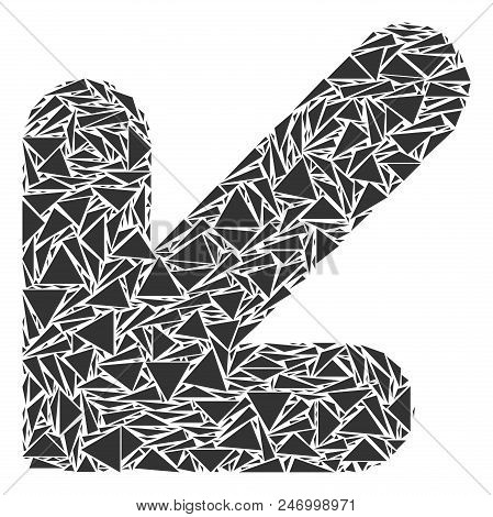 Arrow Down Left Collage Of Triangle Items In Different Sizes And Shapes. Vector Polygons Are Compose