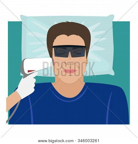 The Man Receiving Laser Hair Removal Treatment At Beauty Center. Vector Illustration