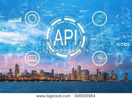 Api - Application Programming Interface Concept Api Concept With Downtown Chicago Cityscape Skyline 