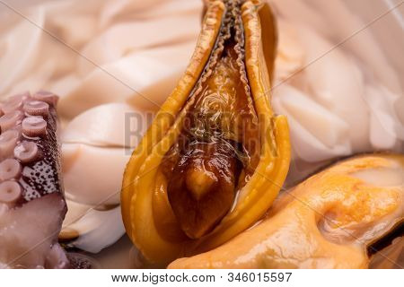 Mussel, Octopus Tentacles, Colmar, Seafood In A Jar Macro Photography