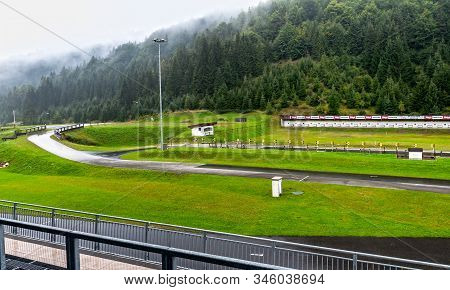 Hochfilzen, Austria - September 2018: Track Fragment At The Local Biathlon Arena