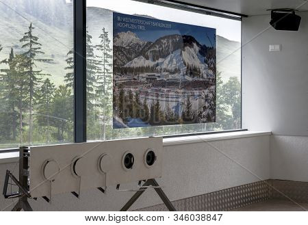 Hochfilzen, Austria - September 2018: Example Of The Real Shooting Target At The Local Biathlon Aren