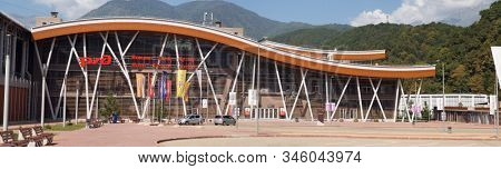 Rosa Khutor. Sochi. Krasnaya Polyana. Russia - September 5, 2018: Railway station Rosa Khutor. Russia.