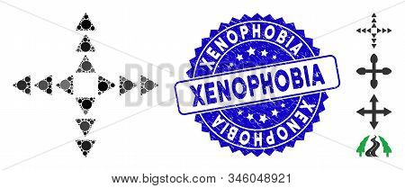 Mosaic Outside Direction Triangles Icon And Grunge Stamp Seal With Xenophobia Phrase. Mosaic Vector 