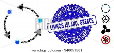 Mosaic Rotate Icon And Grunge Stamp Watermark With Limnos Island, Greece Text. Mosaic Vector Is Crea