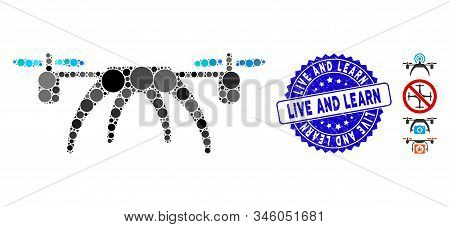 Mosaic Rotorcraft Icon And Grunge Stamp Seal With Live And Learn Phrase. Mosaic Vector Is Created Wi
