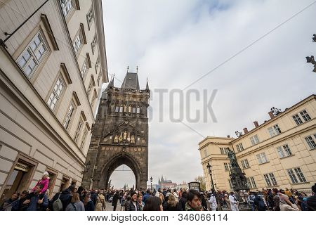Prague, Czechia - November 1, 2019: Old Town Bridge Tower Of Charles Bridge (karluv Most), Or Starom