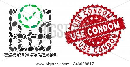 Mosaic Office Use Only Icon And Red Rubber Stamp Watermark With Use Condom Caption. Mosaic Vector Is