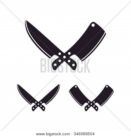 Knife And Cleaver Cross Sign For Butcher / Meat Logo Design