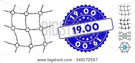 Mosaic Mesh Net Icon And Distressed Stamp Watermark With 19.00 Text. Mosaic Vector Is Formed With Me