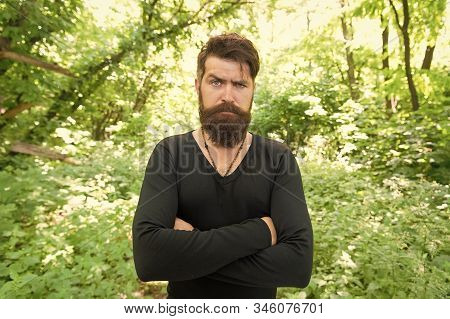 His Brutal Style. Brutal Hipster Wearing Casual Style Outdoor. Bearded Man With Brutal Look Keeping 