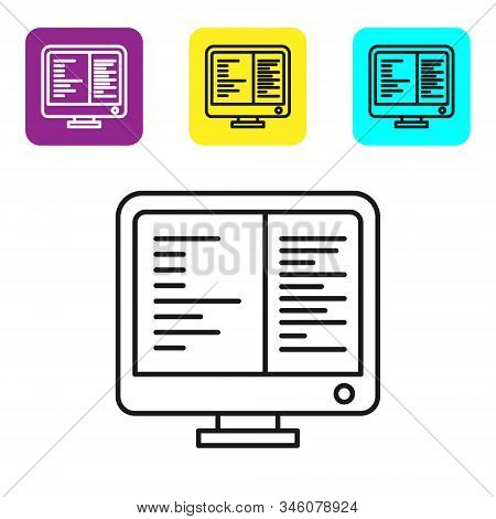Black Line Computer Monitor Screen Icon Isolated On White Background. Electronic Device. Front View.