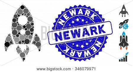 Mosaic Startup Rocket Icon And Grunge Stamp Seal With Newark Phrase. Mosaic Vector Is Composed From 