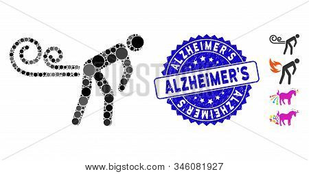 Collage Farting Wind Icon And Distressed Stamp Seal With Alzheimers Phrase. Mosaic Vector Is Designe