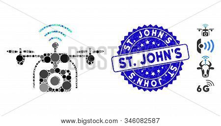 Mosaic Radio Camera Drone Icon And Corroded Stamp Seal With St. Johns Text. Mosaic Vector Is Compose