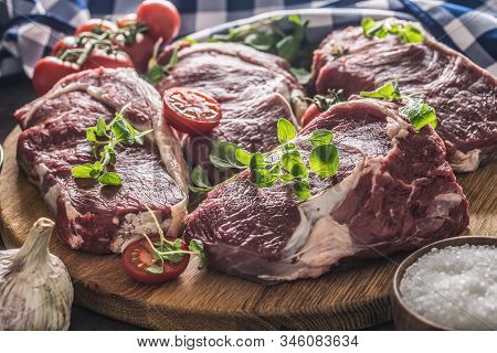 Beef Ribe Eye Steaks With Rosemary Oregano And Tomatoes.