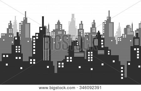 Black And White City Silhouette With Lots Of Windows