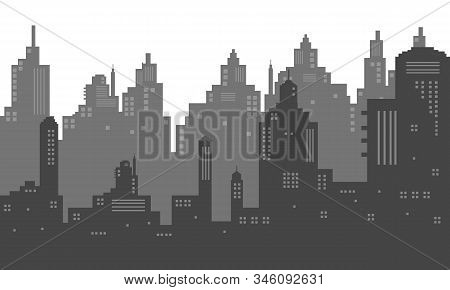 Black And White City Silhouette With Many Windows