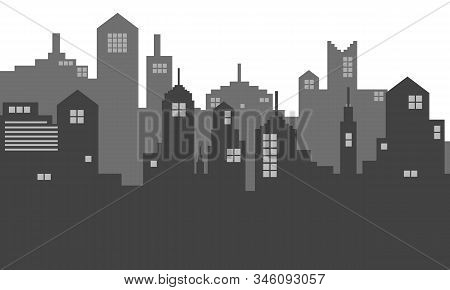 Black And White Colour Of Vector Silhouette City Town With A Shadow