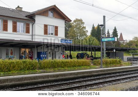Stein Am Rhein, Switzerland - October 2019: Stein Am Rhein Railway Station Owned By Swiss Federal Ra