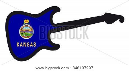An Original Solid Body Electric Guitar Isolated Over White With The Kansas State Flag