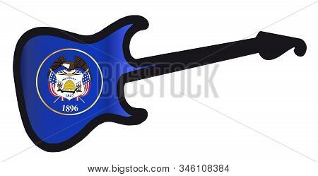 An Original Solid Body Electric Guitar Isolated Over White With The Utah State Flag