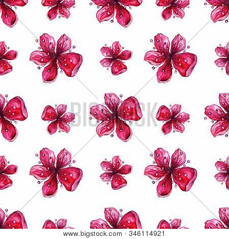 Flower Blossom Pattern, Japanese Plum Blossom, Watercolor Floral Seamless Background. Floral Decorat