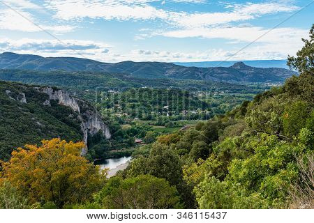 Landscape View Around The Village Vallon Pont Darc In Ardeche, France