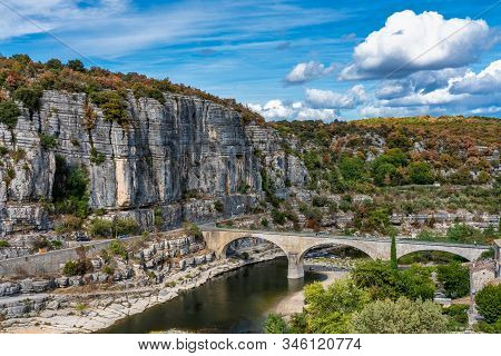 The Bridge Over The River Ardeche Near The Old Village Balazuc In France